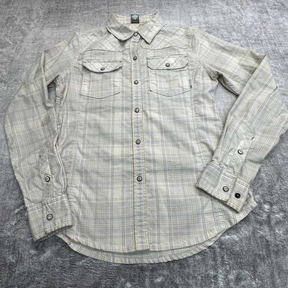 Stio Shirt Womens Small Plaid Long Sleeve Western Pearl Snap Pockets